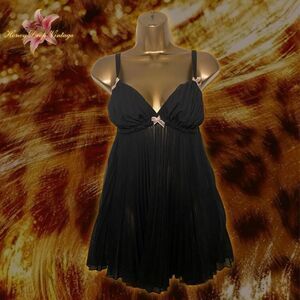 Dreamgirl Black Pleated Babydoll Slip with Pink Bow Detailing